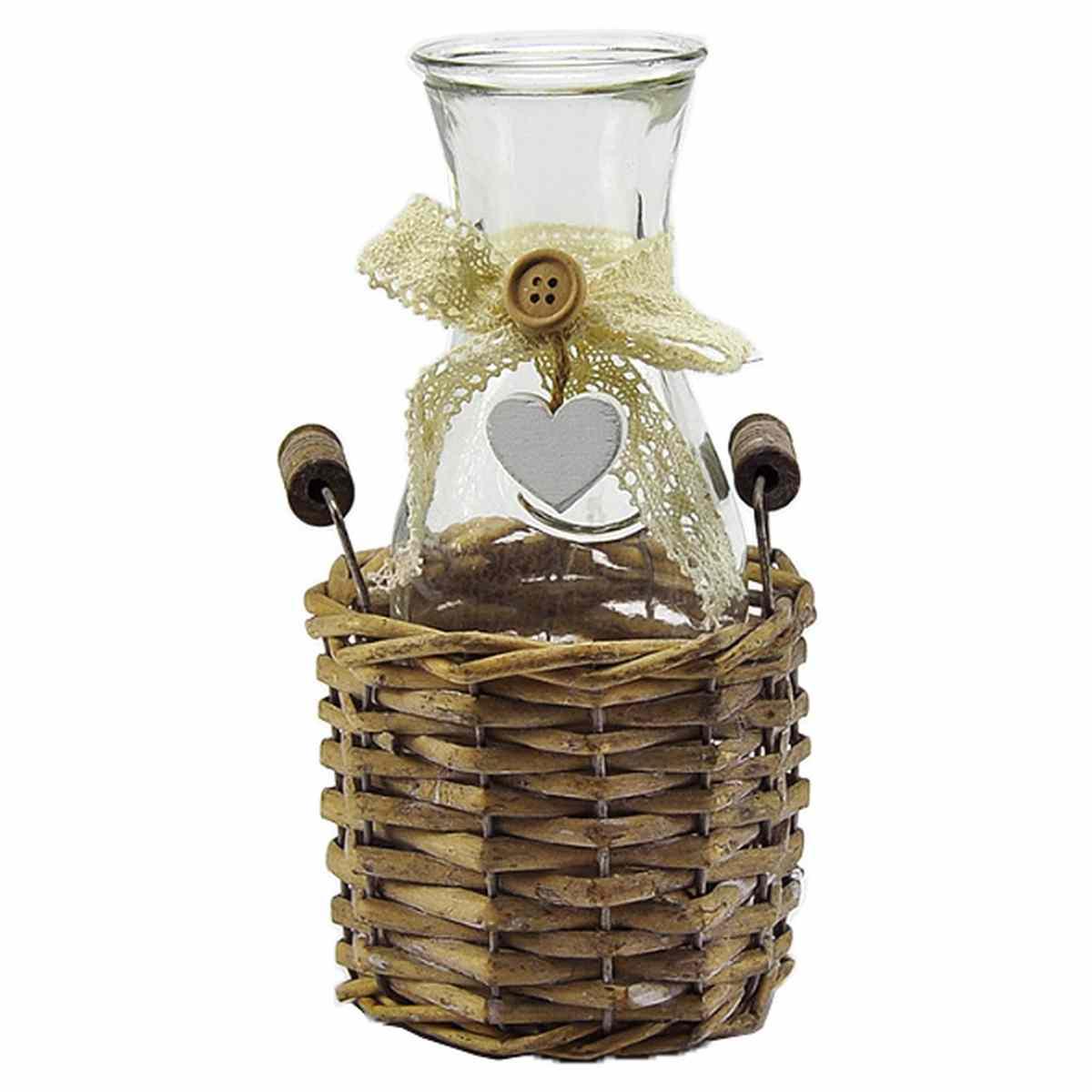 Bottiglia Vetro con Merletto Cestino Beige | Moranduzzo