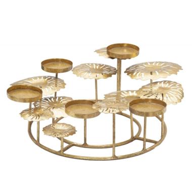 Portacandela 5 Posto Natale Metallo Oro cm.37,5x33,5xh15 |Mauro Ferretti