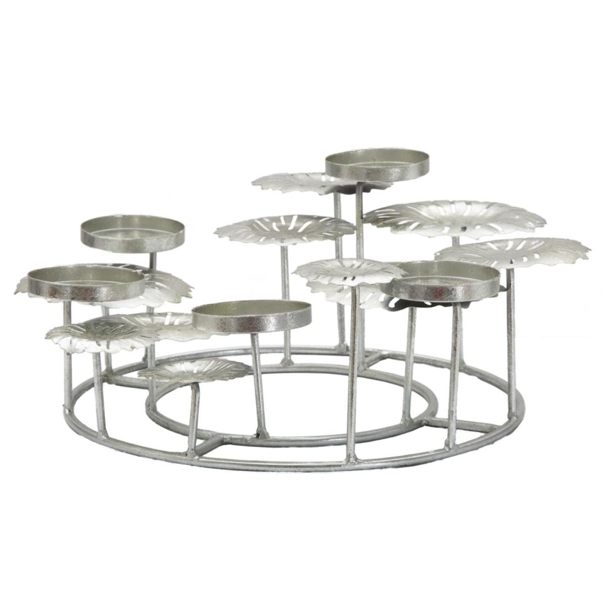 Portacandela 5 Posto Natale Metallo Aregento cm.37,5x33,5xh15 |Mauro Ferretti