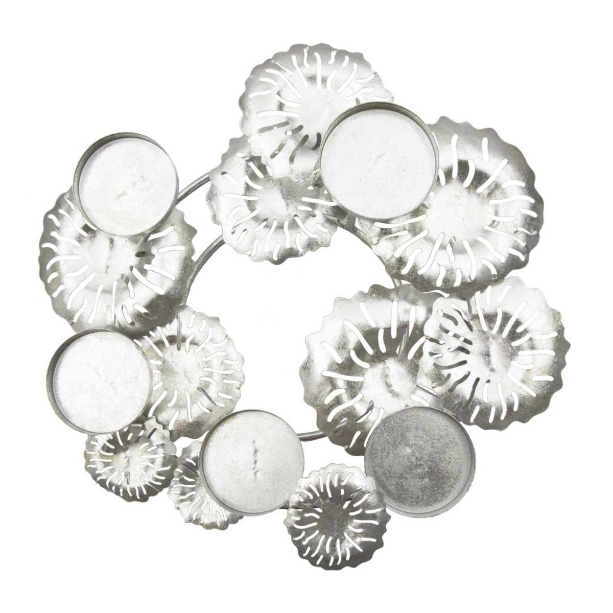 Portacandela 5 Posto Natale Metallo Aregento cm.37,5x33,5xh15 |Mauro Ferretti