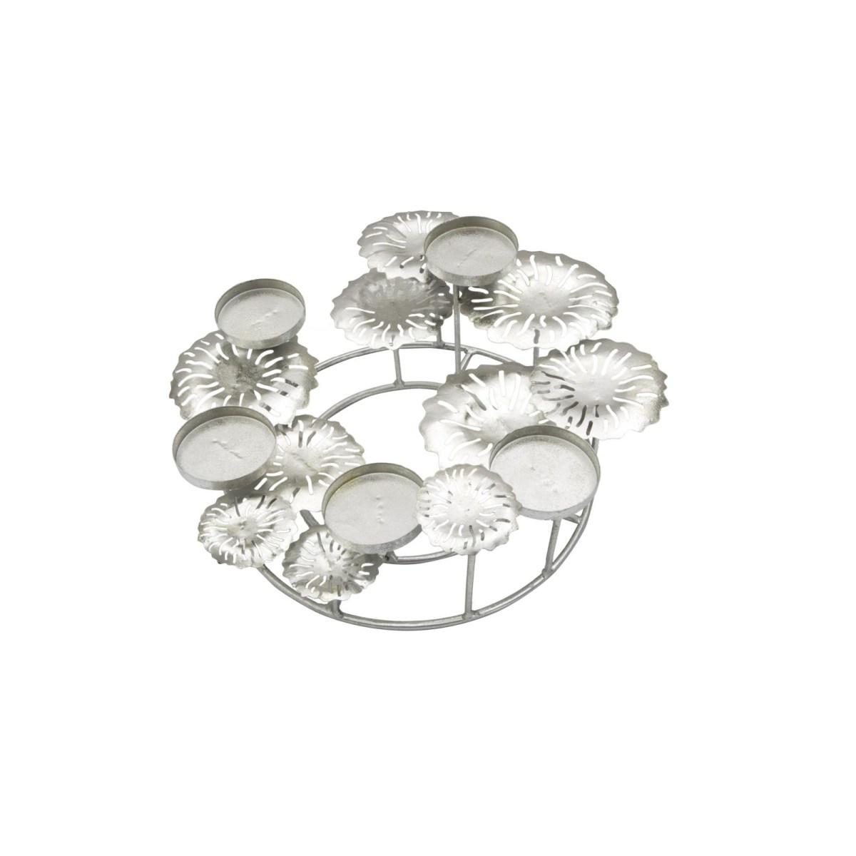 Portacandela 5 Posto Natale Metallo Aregento cm.37,5x33,5xh15 |Mauro Ferretti