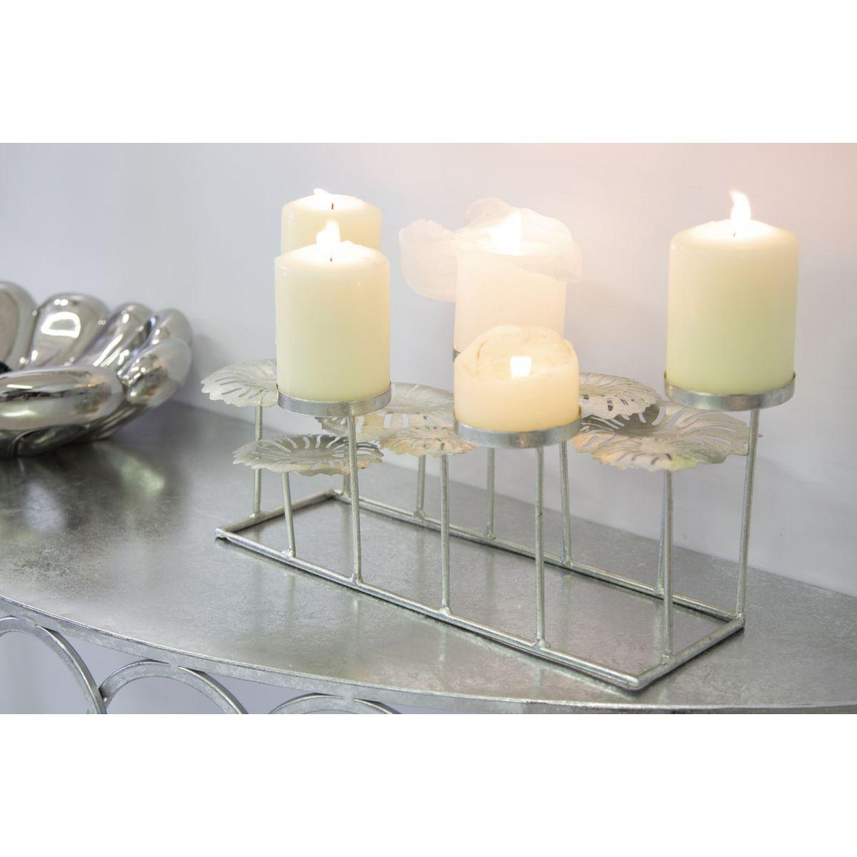 Portacandela 5 Posto Natale Metallo Aregento cm.41x20xh15 |Mauro Ferretti