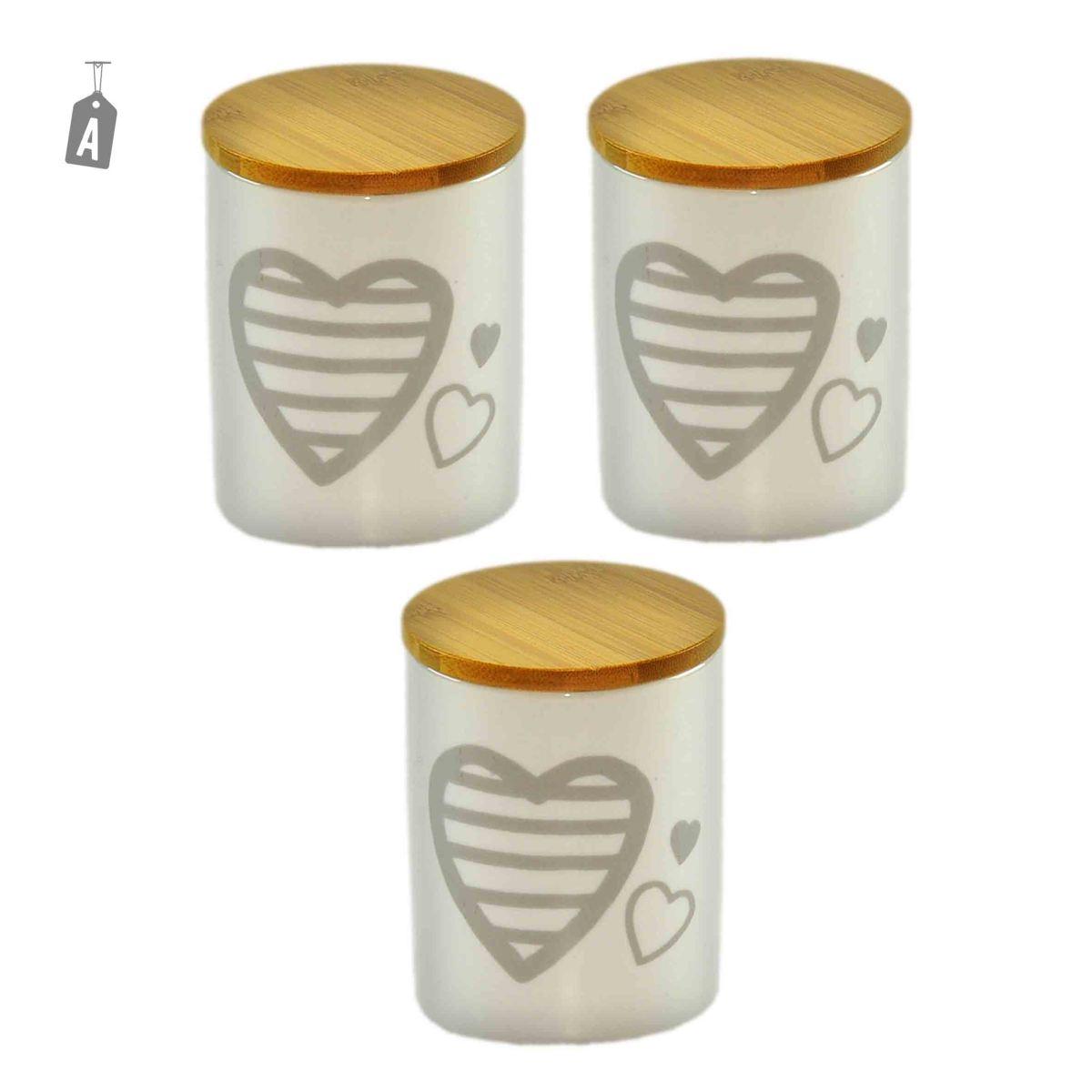 Barattoli Set pz.3 Ceramica Cuori T Legno 2 C | Gicos