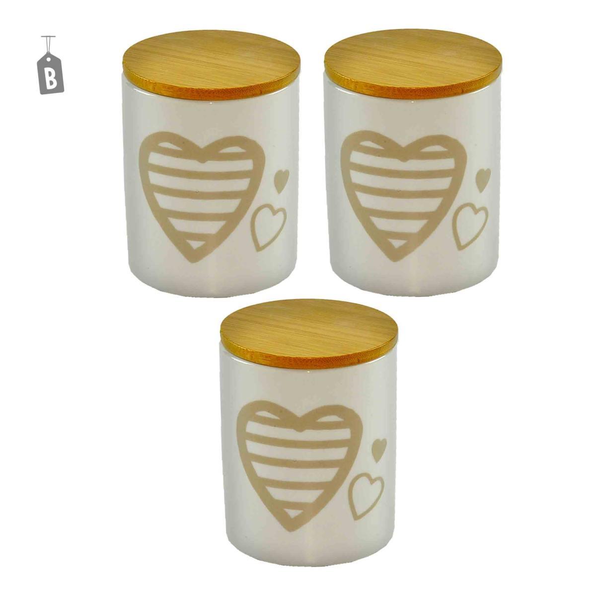 Barattoli Set pz.3 Ceramica Cuori T Legno 2 C | Gicos