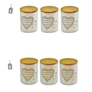 Barattoli Set pz.3 Ceramica Cuori T Legno 2 C | Gicos