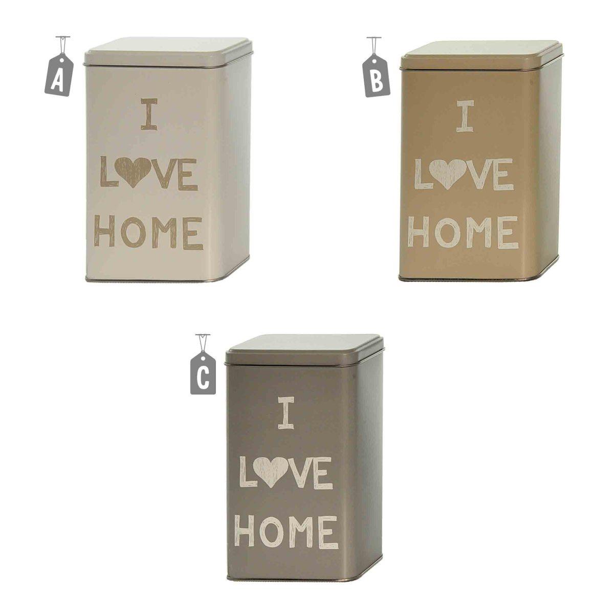 Barattolo Latta I Love Home cm.16 3 Colori | Gicos