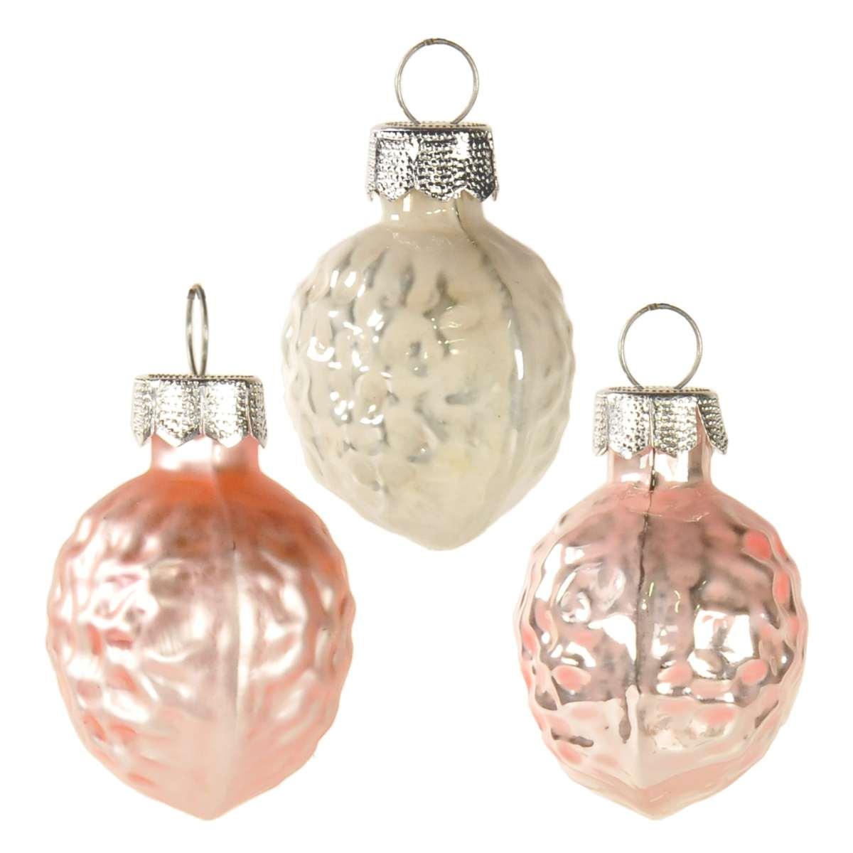 Pallina Natale Vetro cm.3 Noce Bianca/Rosa pz.10