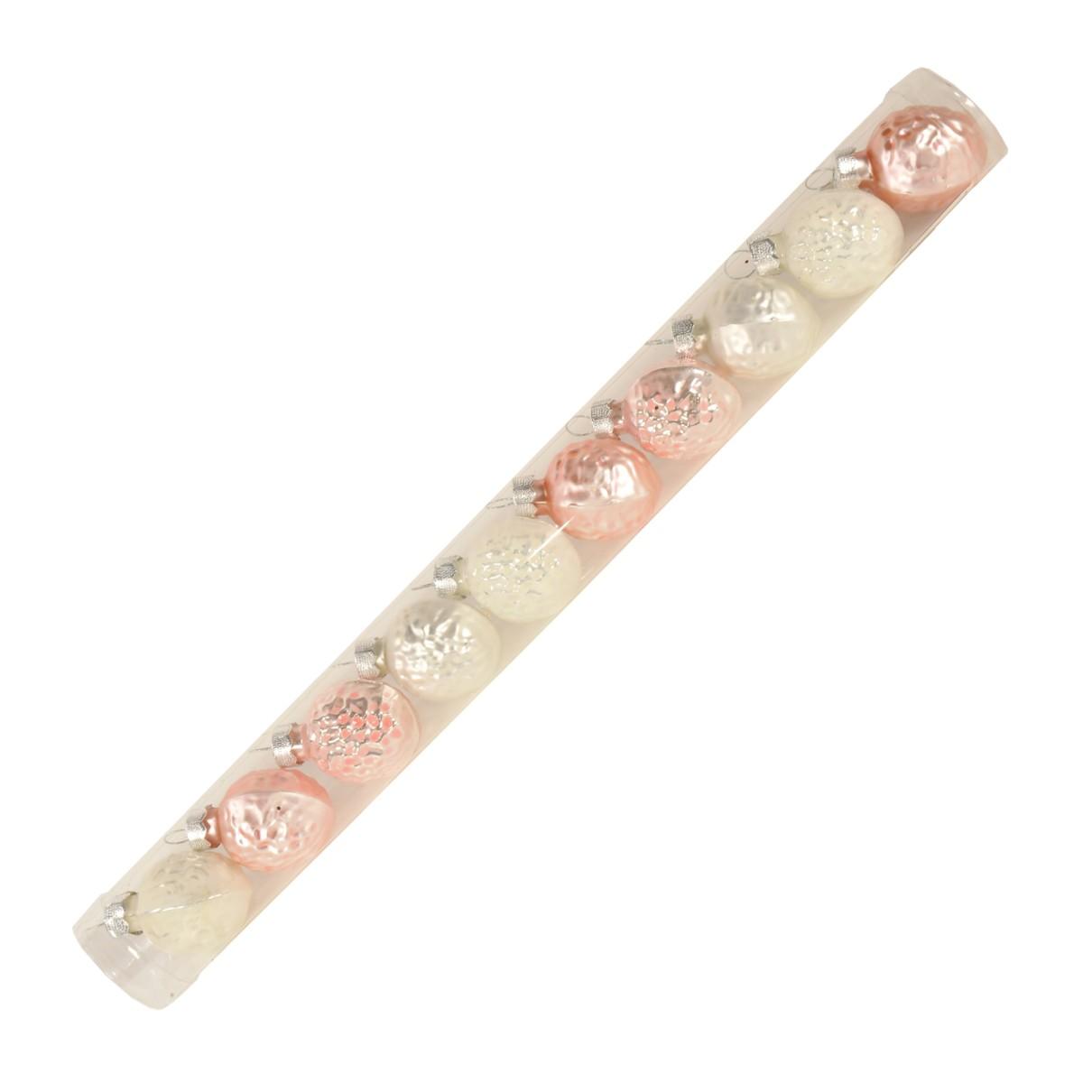 Pallina Natale Vetro cm.3 Noce Bianca/Rosa pz.10