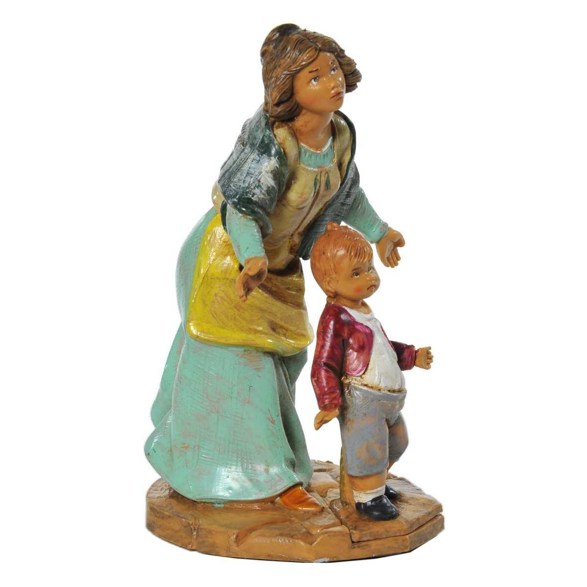 Statua cm.12 Pastorella con Bambino Levana e Barak | Fontanini