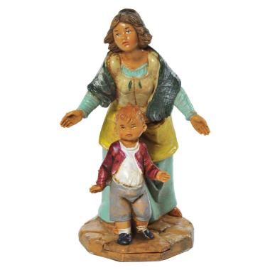 Statua cm.12 Pastorella con Bambino Levana e Barak | Fontanini