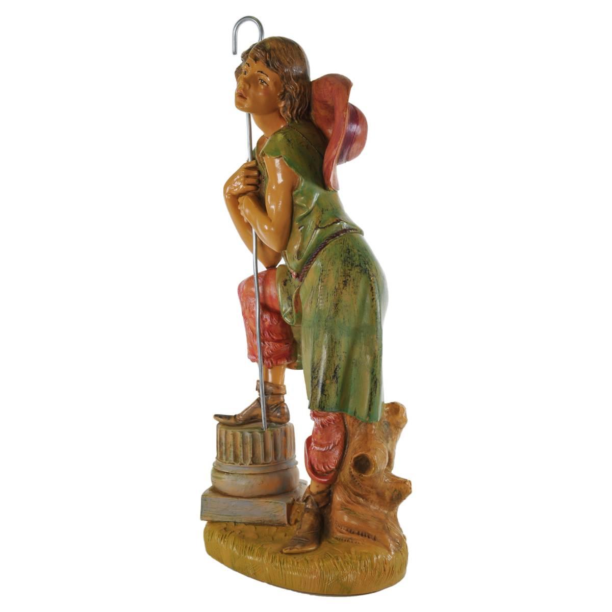 Statua presepe 30 cm pastore con bastone e cappello