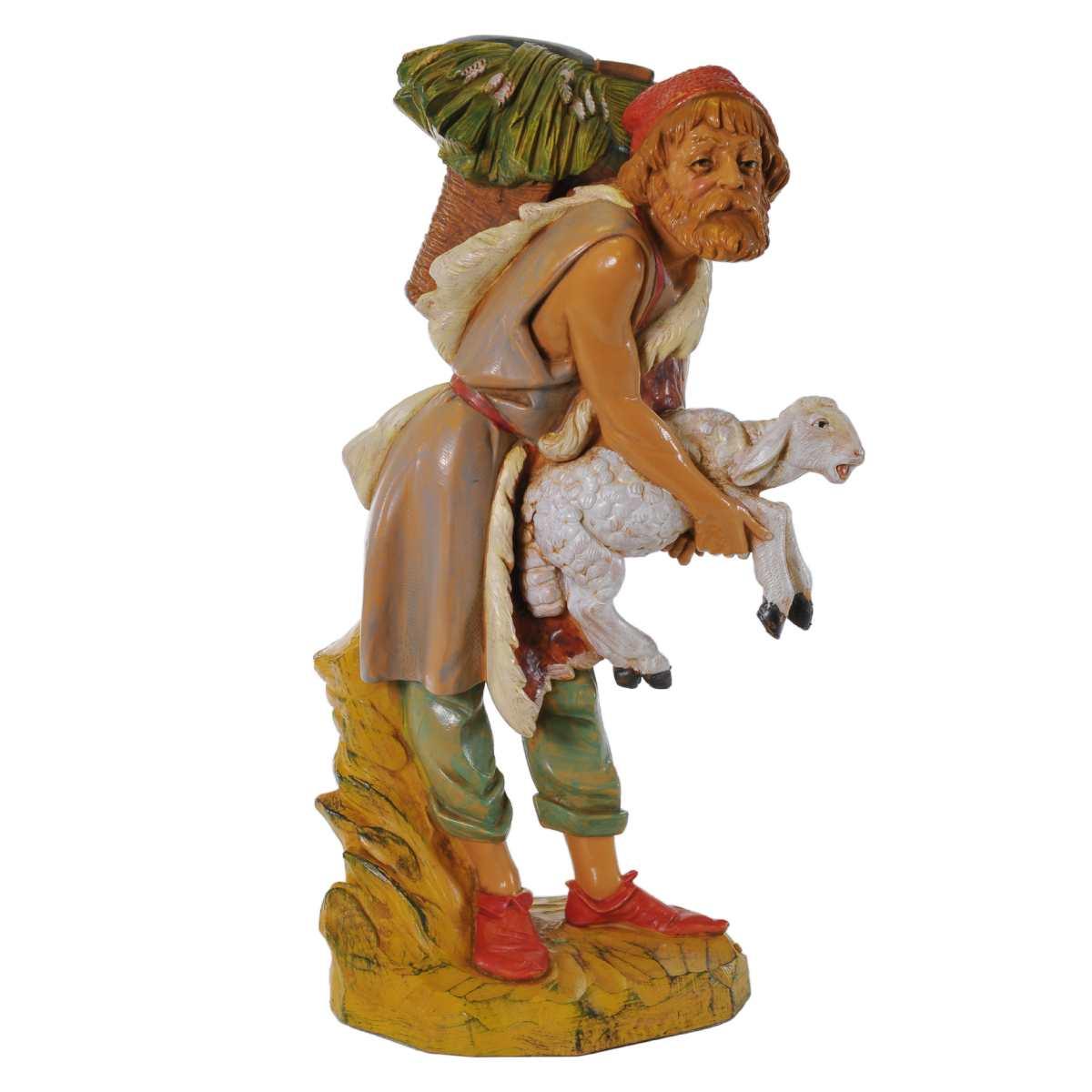 Statua presepe 30 cm pastore con gerla e agnello