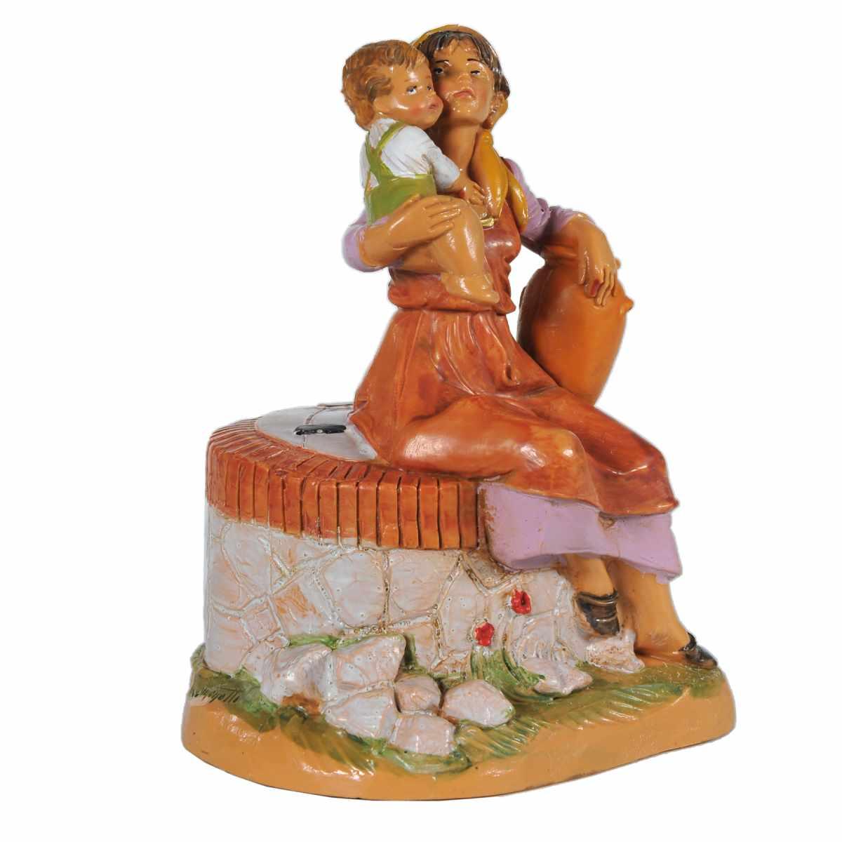 Statua cm.12 Ariel Donna al Pozzo con Bambino | Fontanini