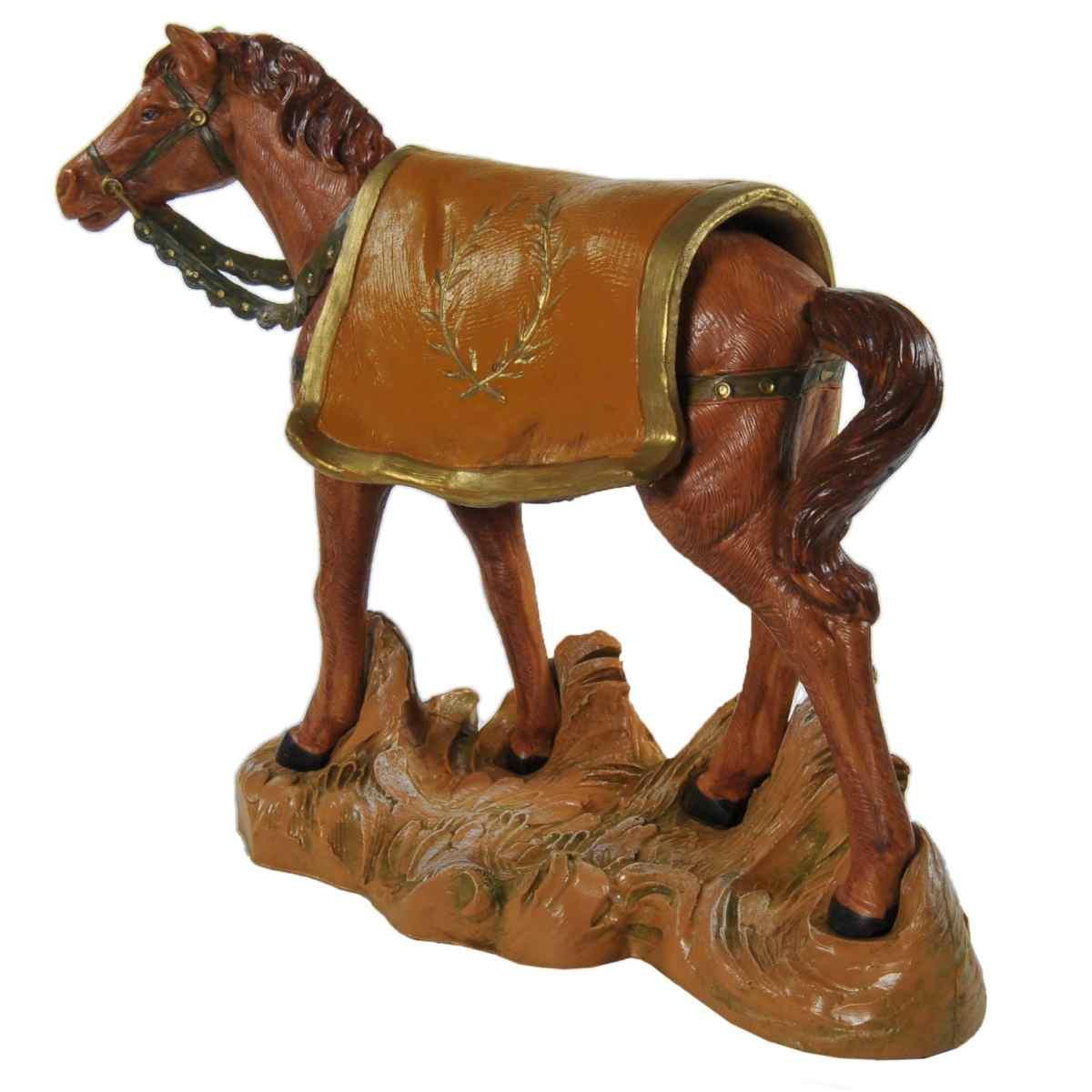Statua presepe 19 cm cavallo marrone base