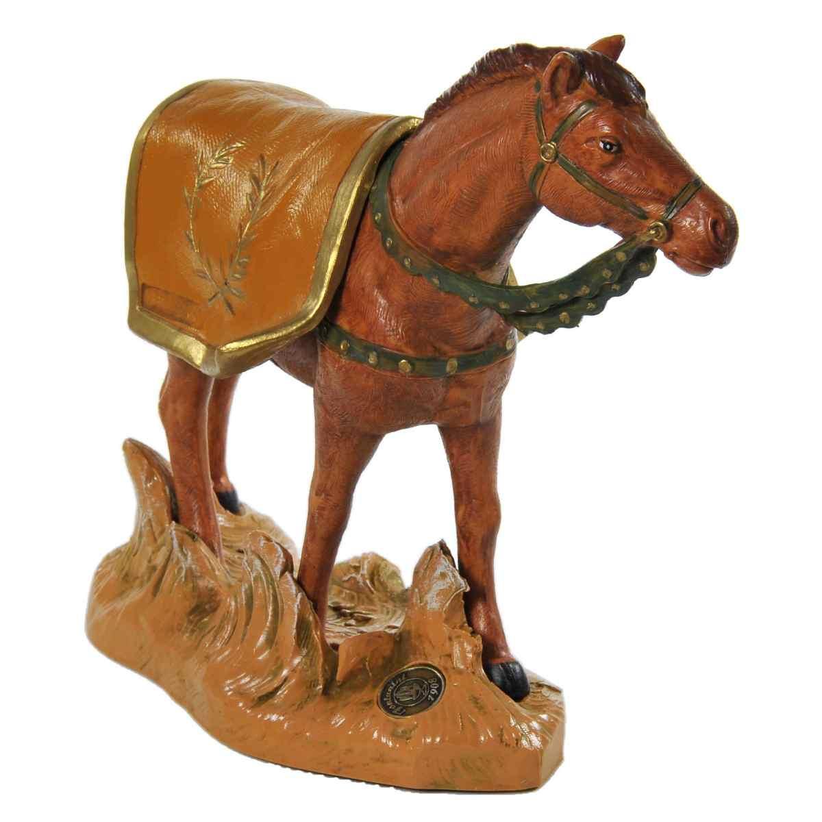 Statua presepe 19 cm cavallo marrone base