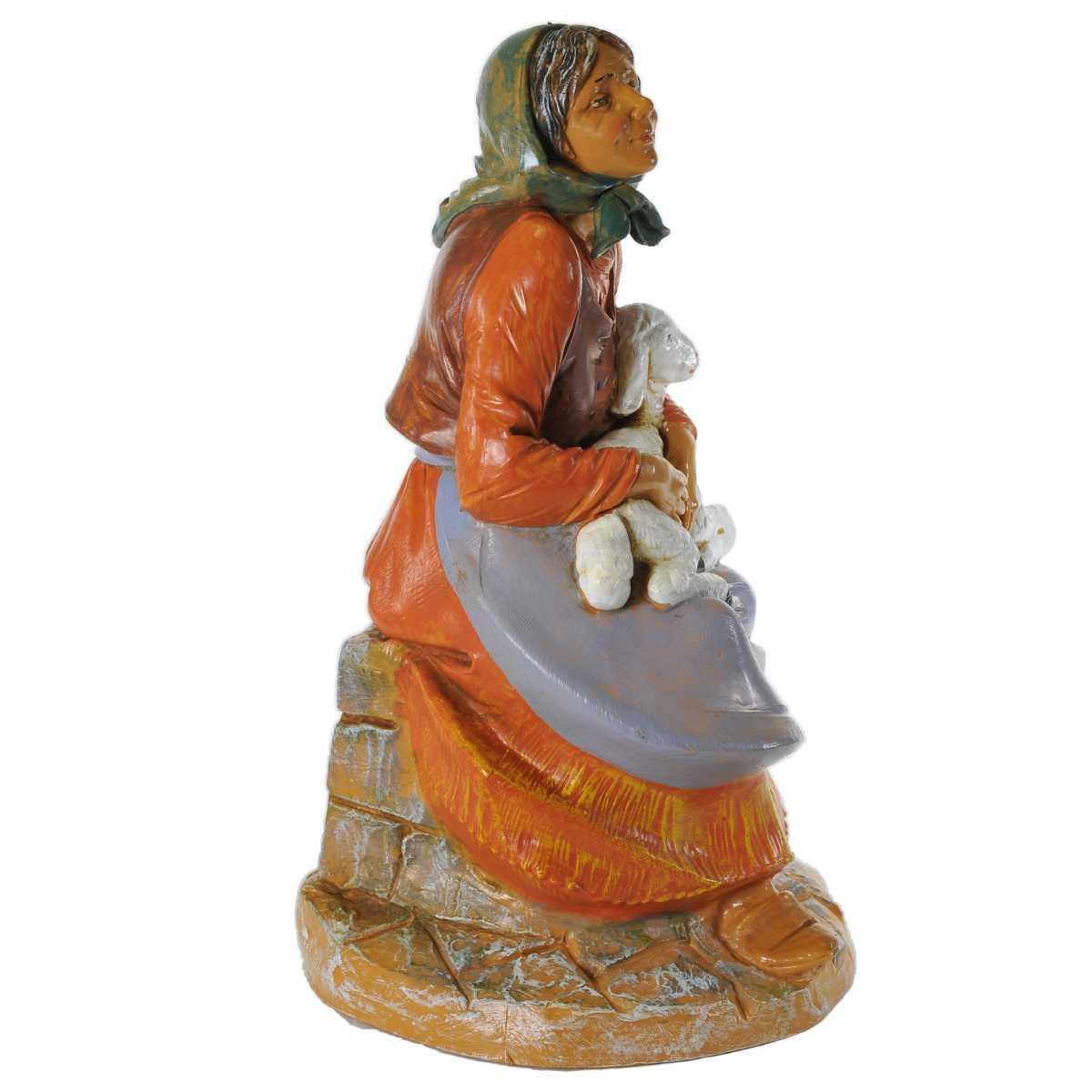 Statua cm.30 Pastorella Seduta con Pecora | Fontanini
