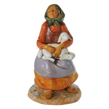 Statua cm.30 Pastorella Seduta con Pecora | Fontanini