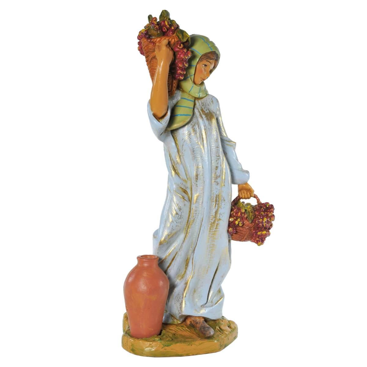 Statua cm.30 Pastorella con 2 Ceste di Frutta e Anfora | Fontanini