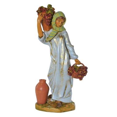 Statua cm.30 Pastorella con 2 Ceste di Frutta e Anfora | Fontanini