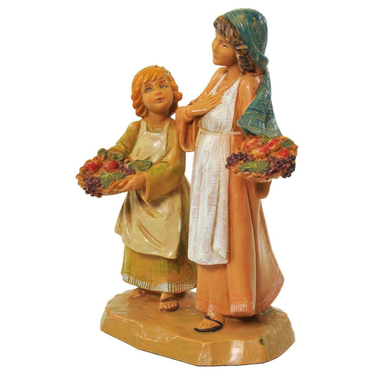Statua cm.12 Pastorelle Ava e Lea Sorelle con Ceste di Frutta | Fontanini