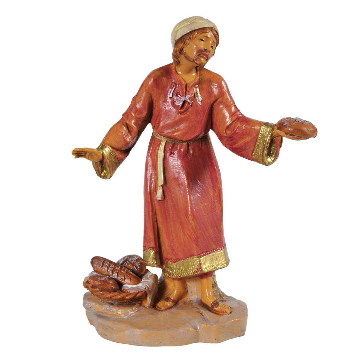 Statua presepe 12 cm pastore con pane