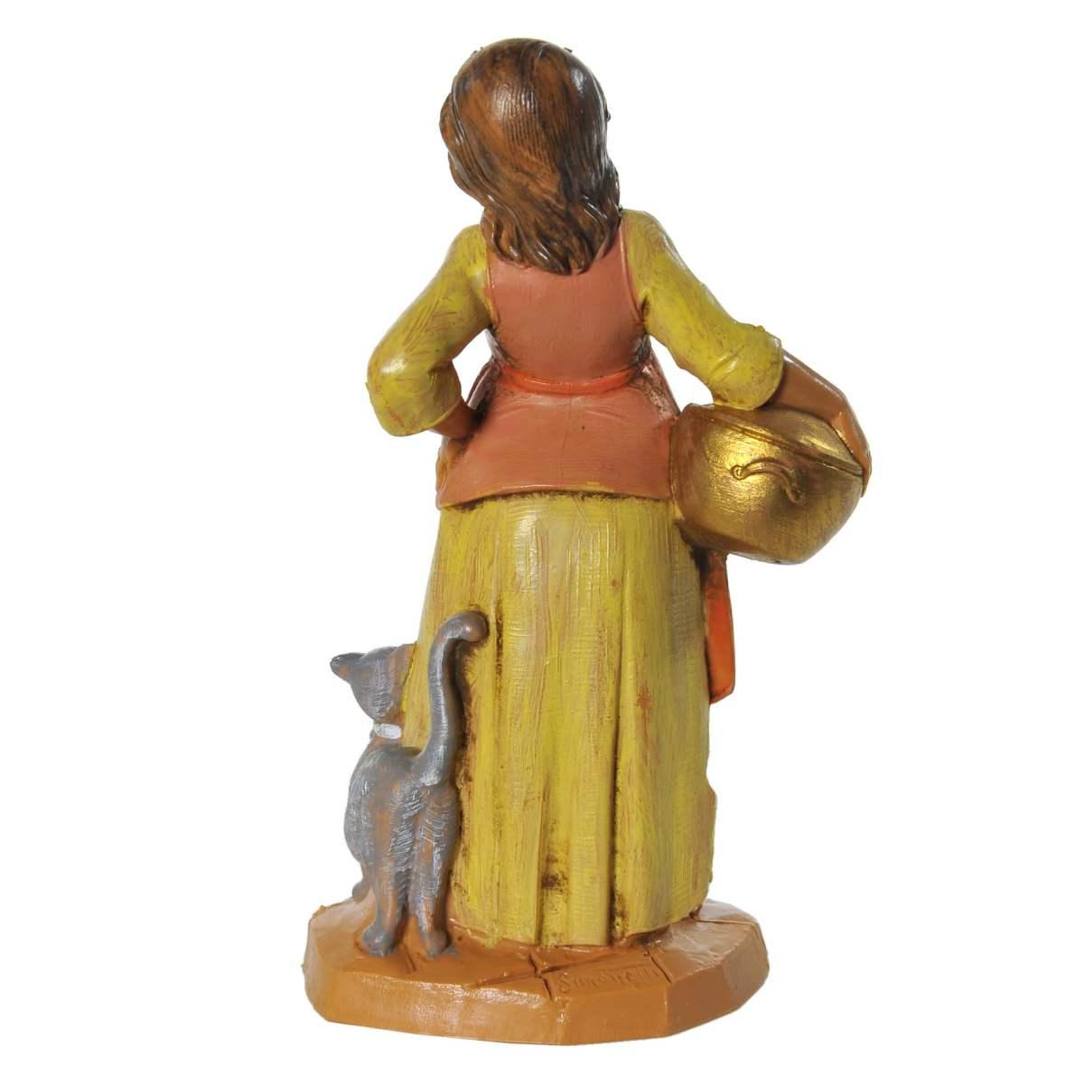 Statua presepe 12 cm pastorella incinta con il gatto