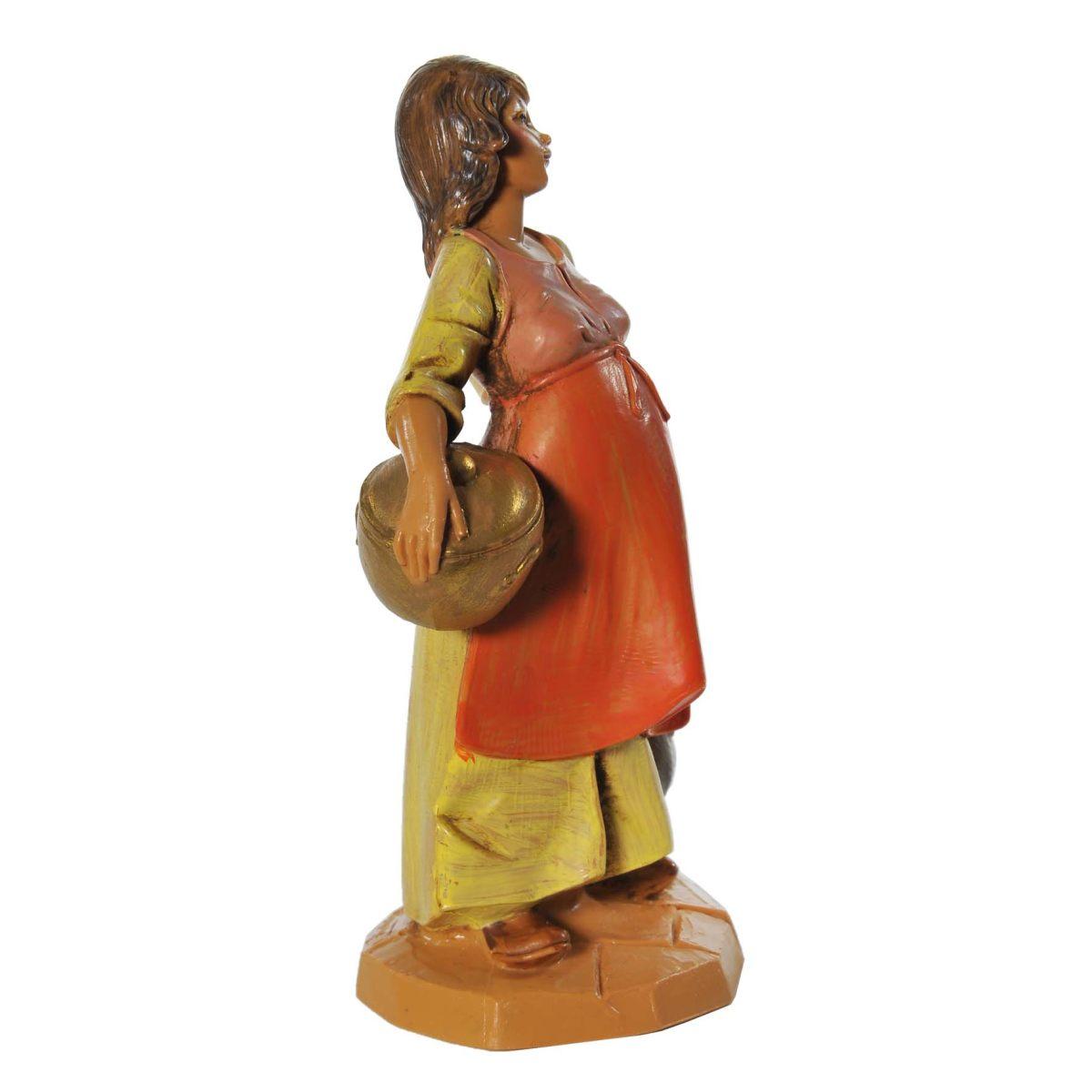 Statua presepe 12 cm pastorella incinta con il gatto