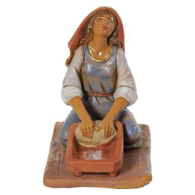 Statua cm.12 Pastorella in Ginocchio che Impasta | Fontanini