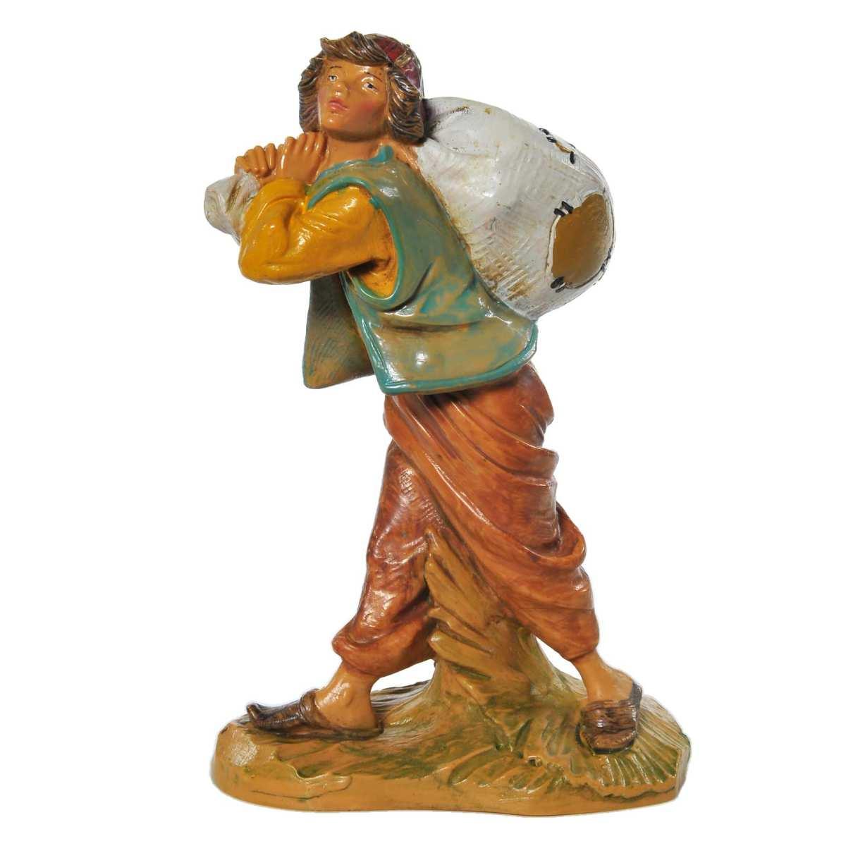 Statua presepe 12 cm pastorello con sacco sulle spalle
