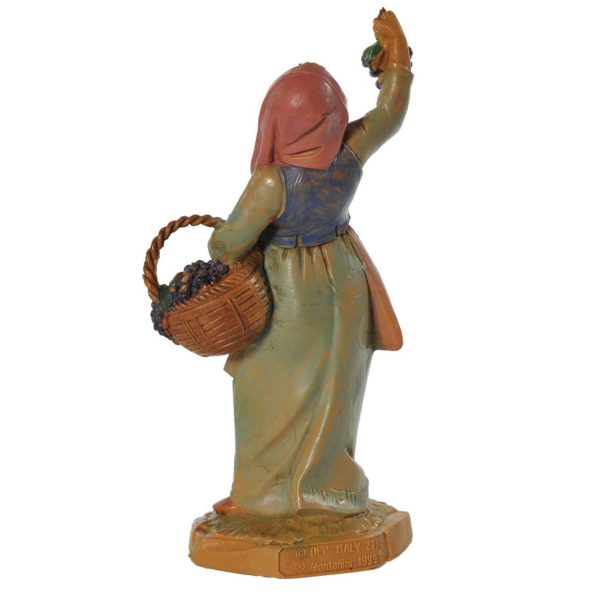 Statua presepe 12 cm pastorella con cesto di uva