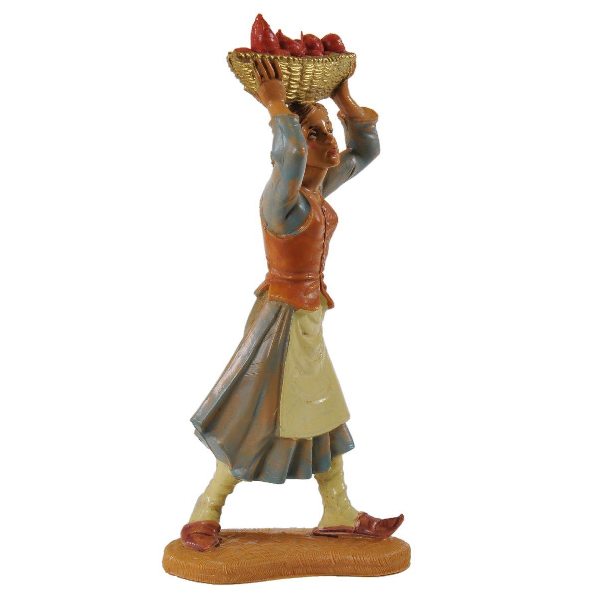 Statua cm.10 Pastorella con Cesta di Frutta Sopra la Testa | Fontanini