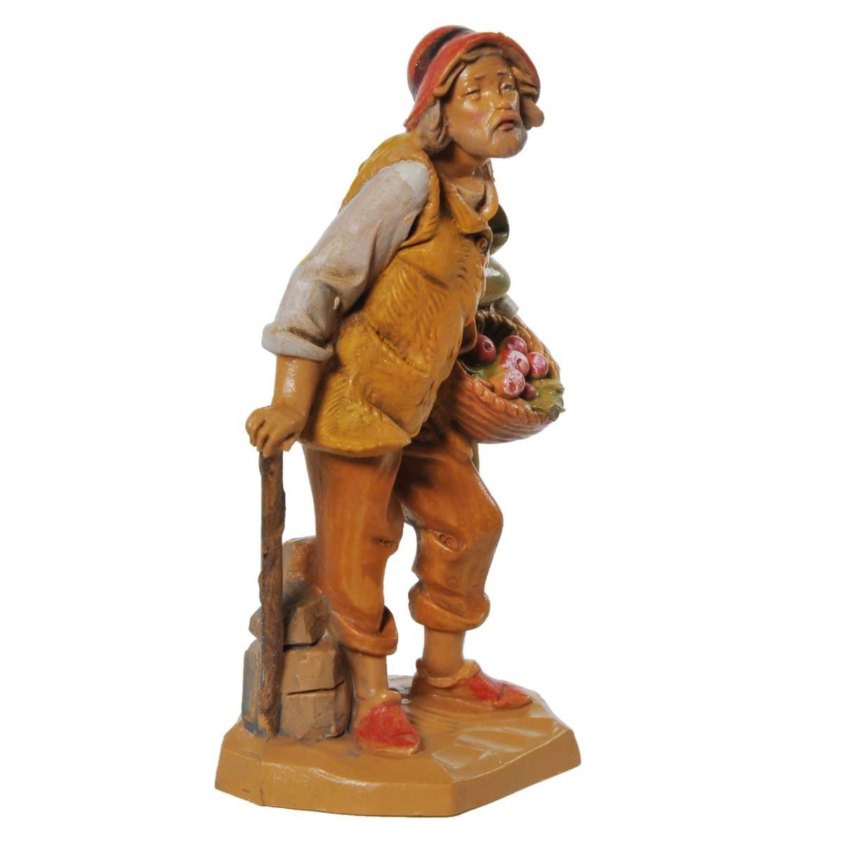 Statua presepe 12 cm pastore con canestro e bastone