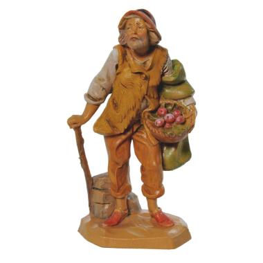 Statua presepe 12 cm pastore con canestro e bastone