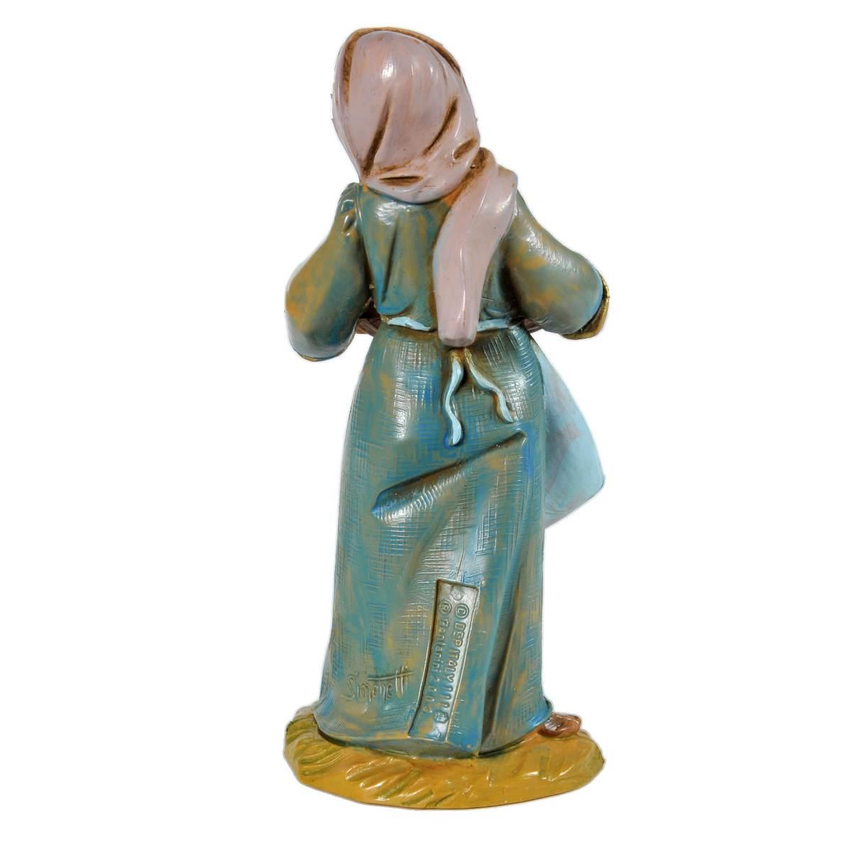 Statua presepe 12 cm pastorella con cesta di olive