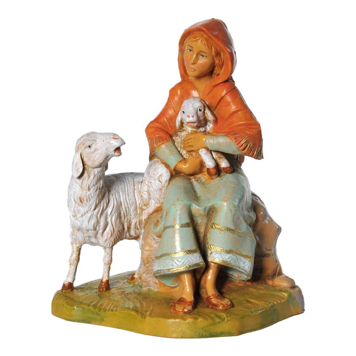 Statua cm.12 Pastorella Seduta con Pecore | Fontanini