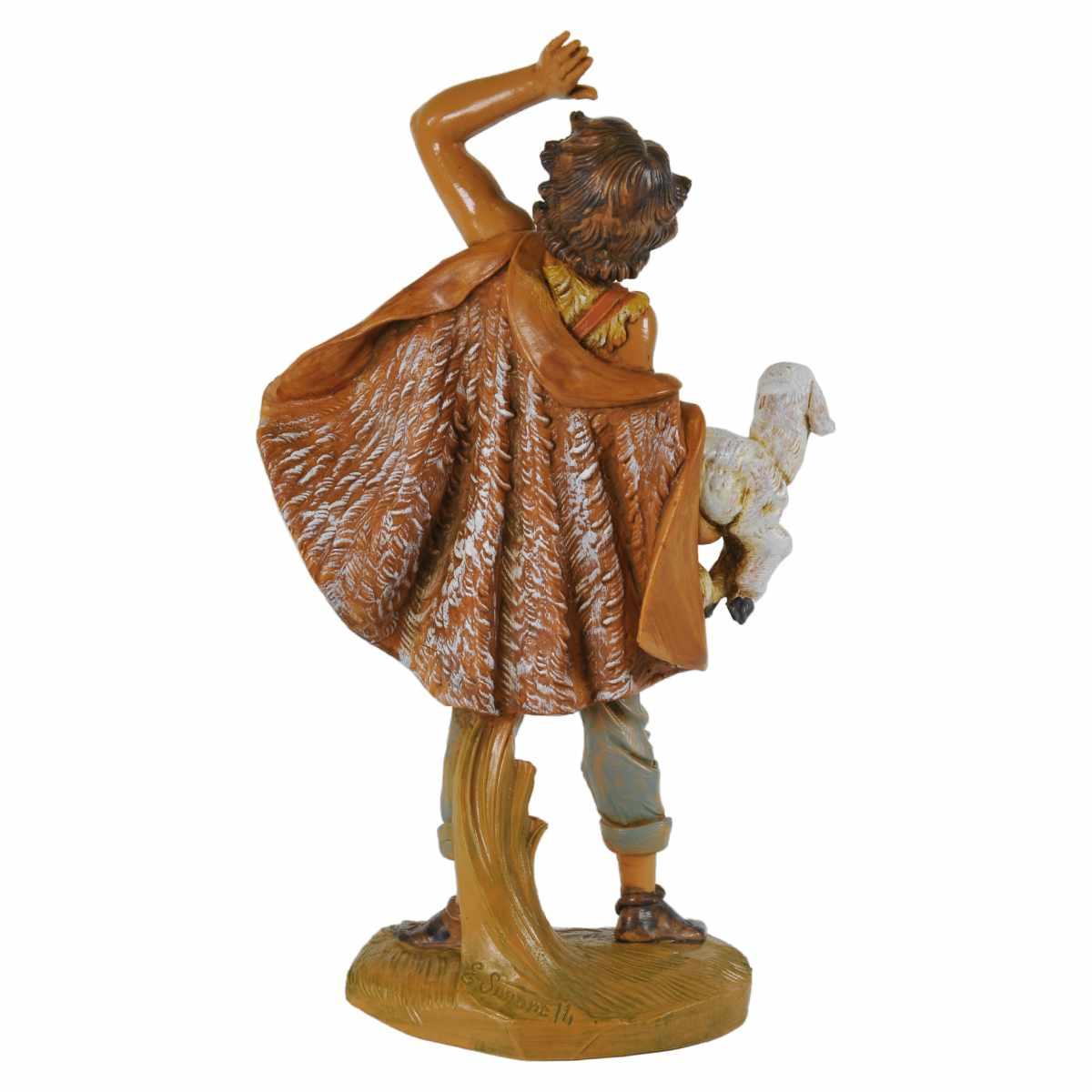 Statua presepe 19 cm pastore con mantello e pecora