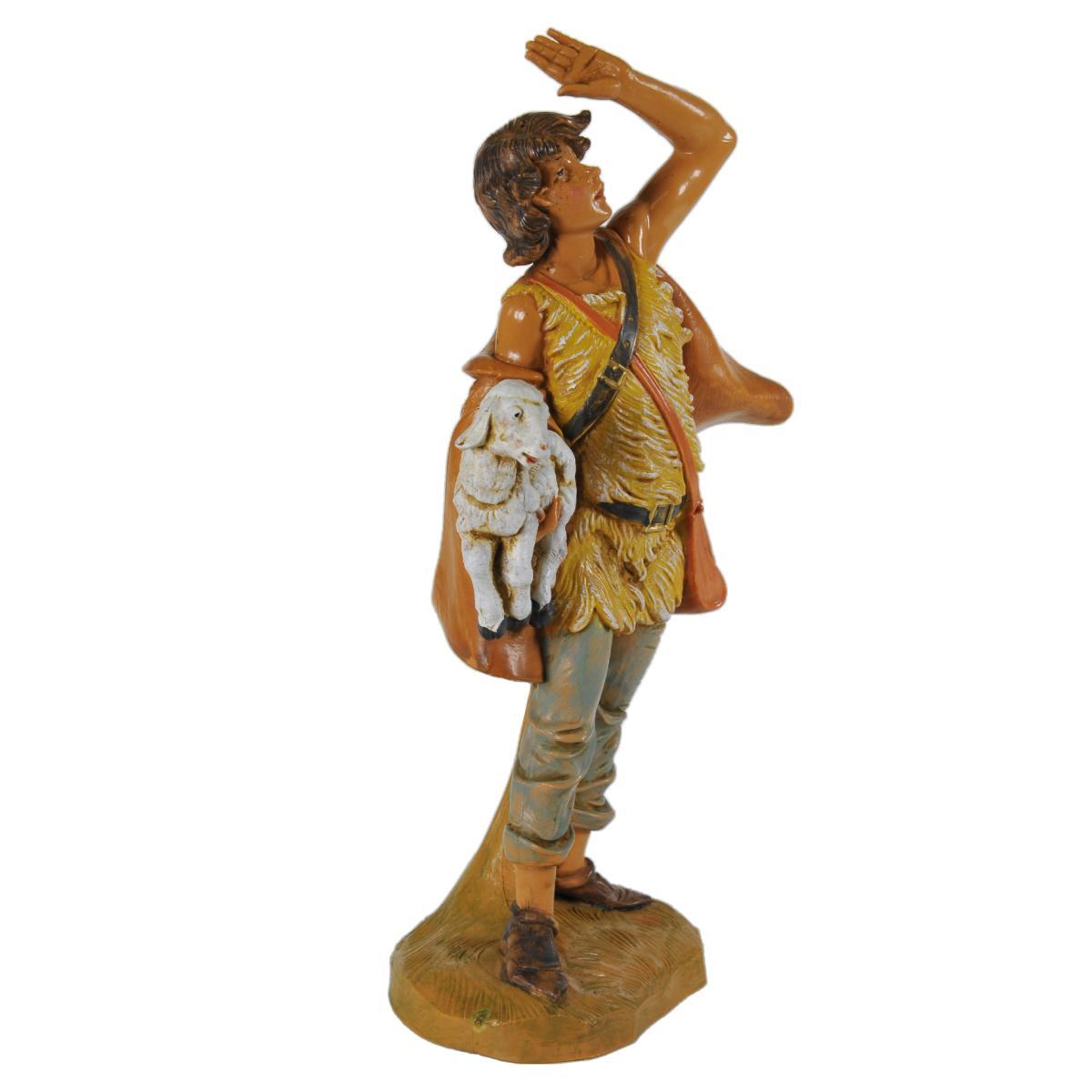 Statua presepe 19 cm pastore con mantello e pecora
