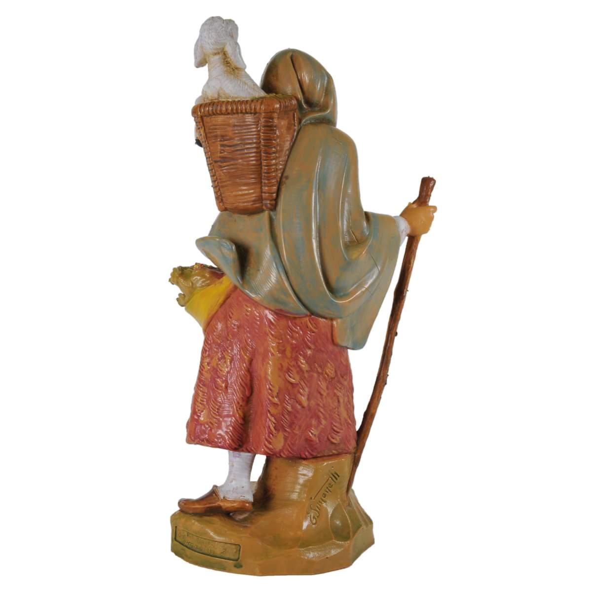 Statua cm.19 Pastorella con Pecora nella Cesta e Gaminacei | Fontanini