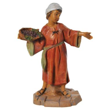 Statua presepe 12 cm bambino con cesta uva