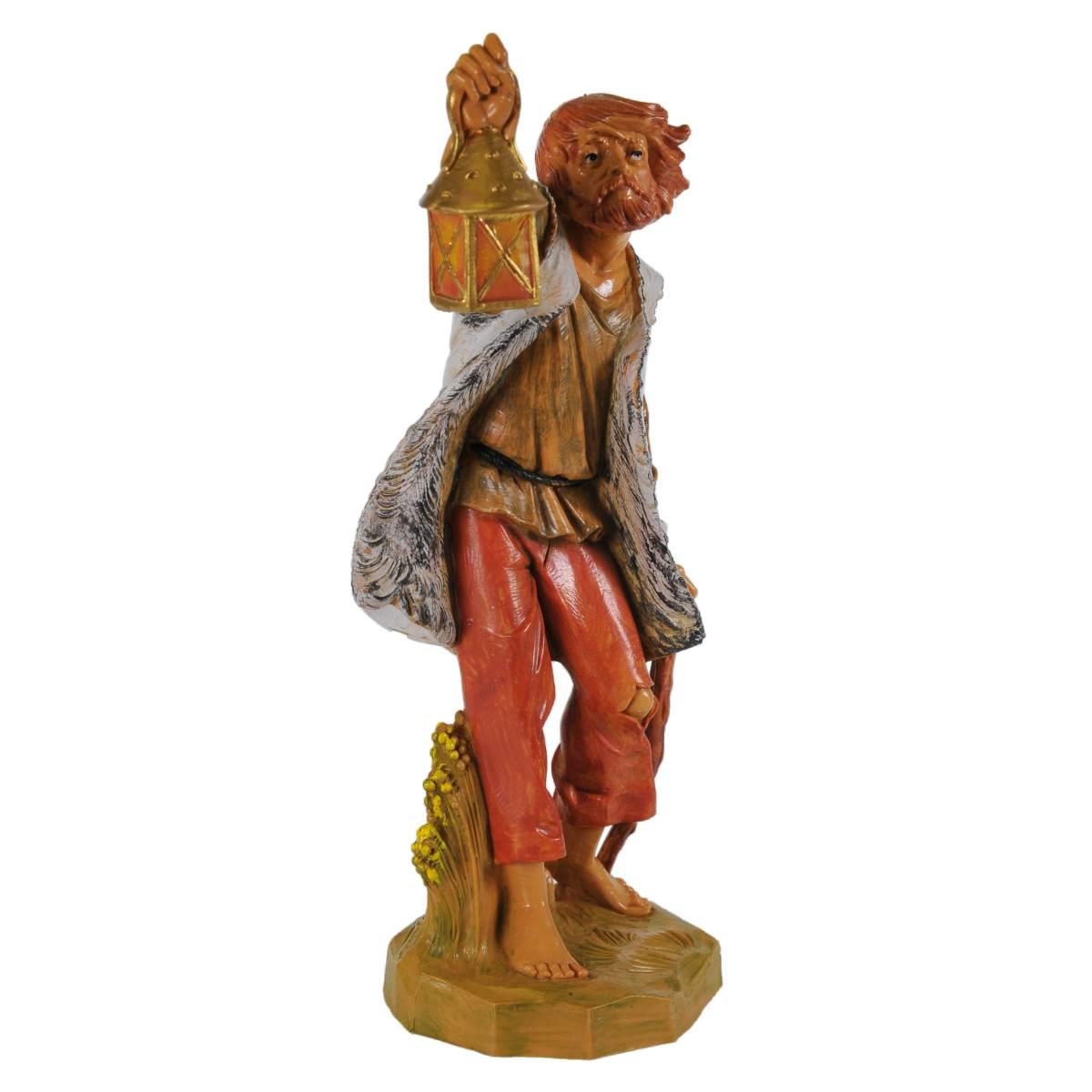Statua presepe 19 cm lanternaio con bastone e lanterna
