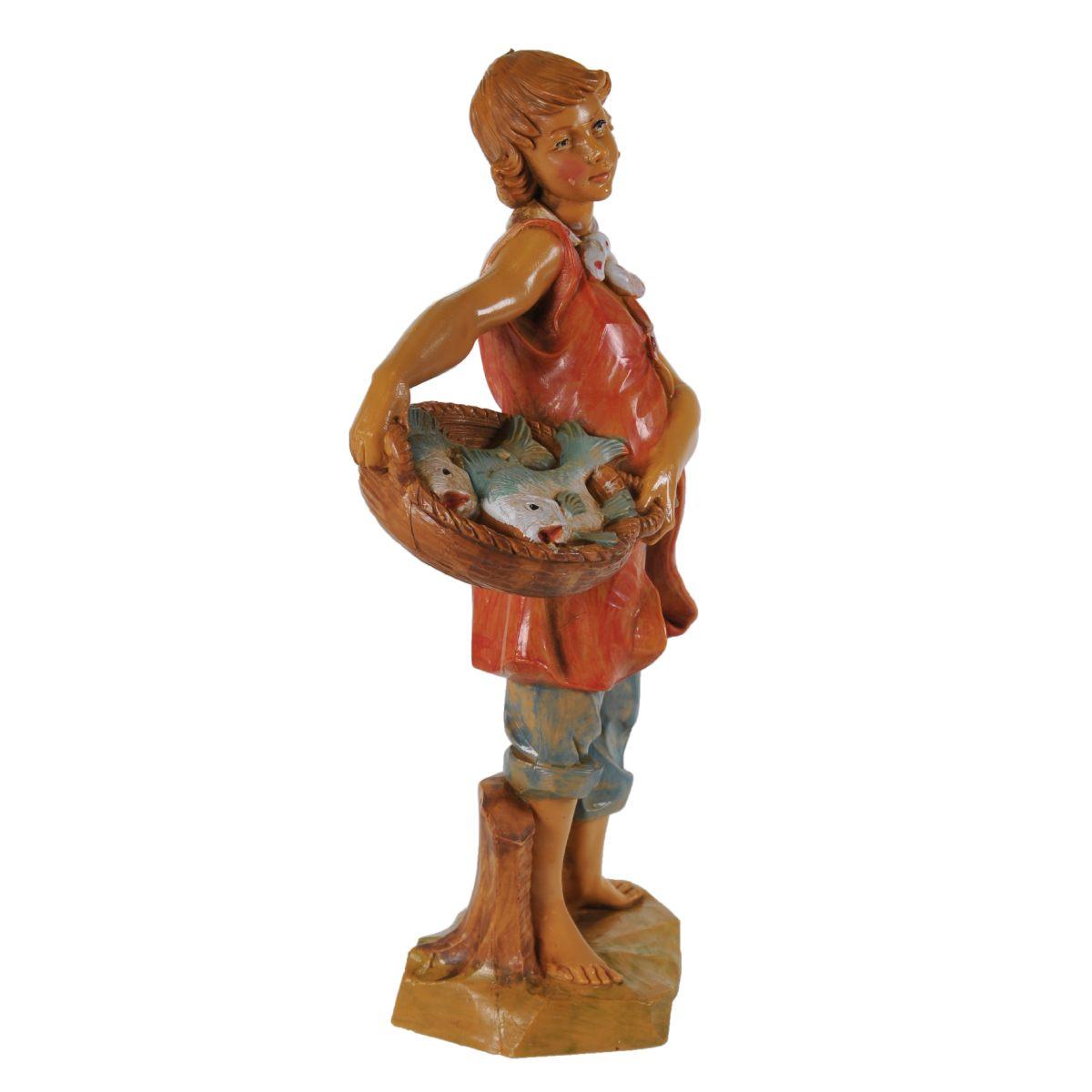 Statua cm.19 Pastore con Cesta di Pesce | Fontanini