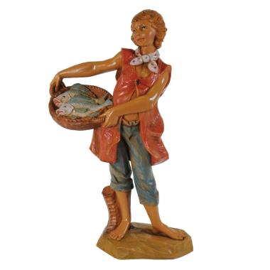 Statua cm.19 Pastore con Cesta di Pesce | Fontanini
