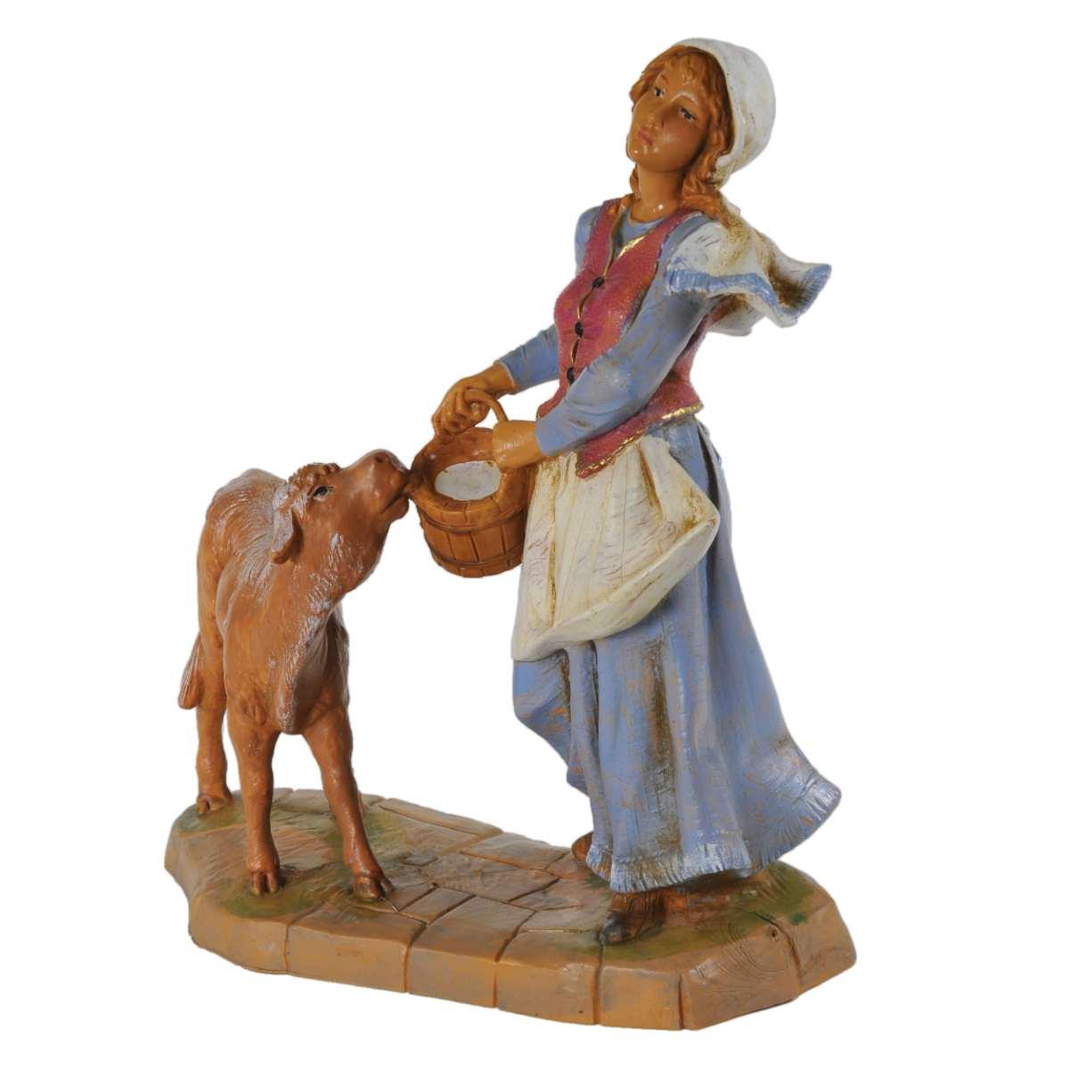 Statua cm.19 Pastorella con Vitello | Fontanini