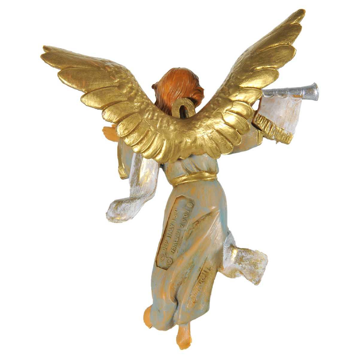 Statua cm.12 Angelo da Appendere con Abito Verde e con Tromba a Destra cm.10x2xH11,5 | Fontanini