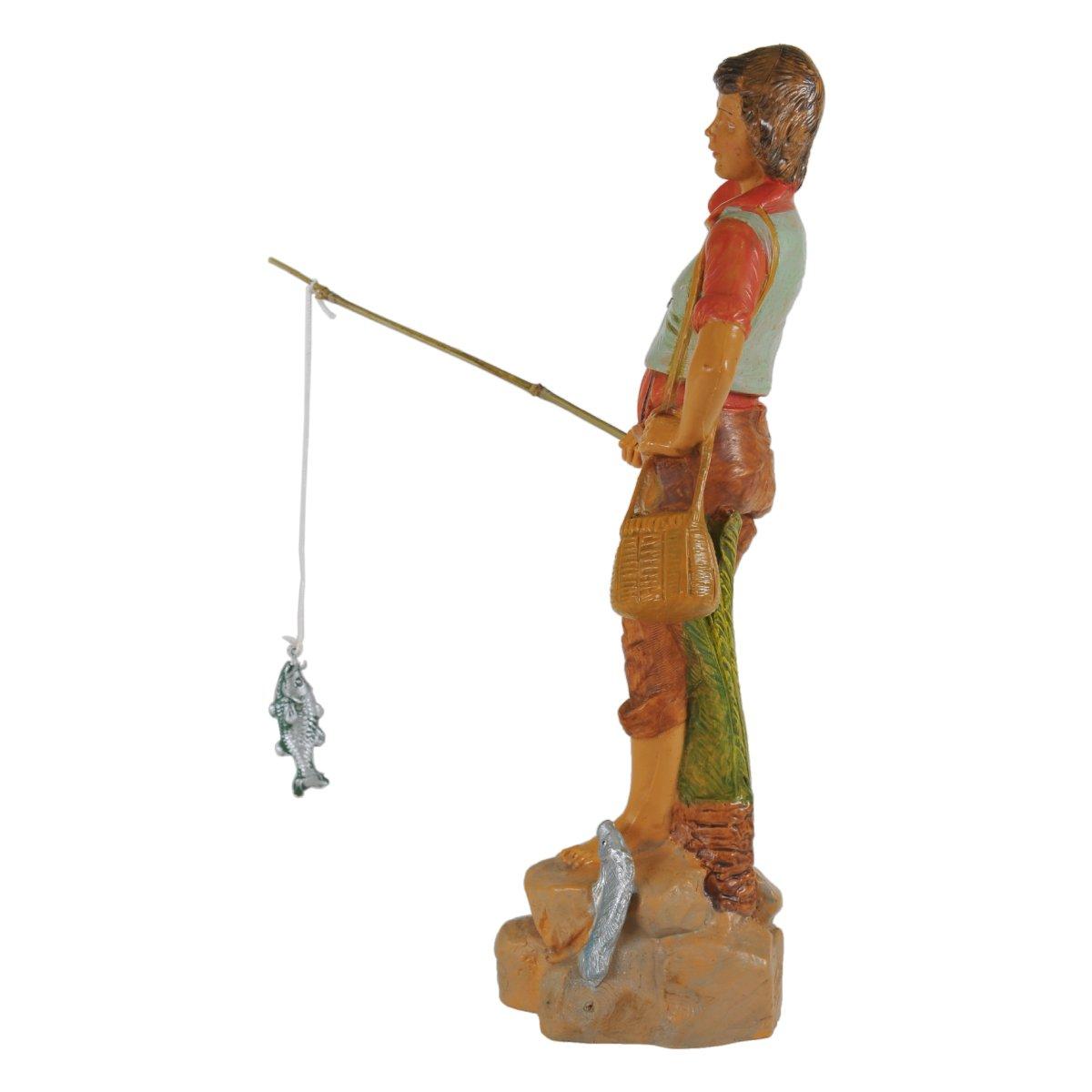 Statua cm.19 Pescatore con Canna e Cesta | Fontanini