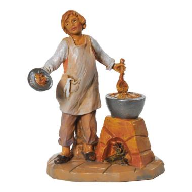 Statua cm.9,5 Bimbo con Pentola e Fuoco | Fontanini