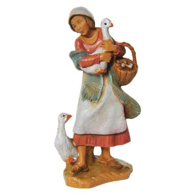 Statua cm.9,5 Pastorella con Oche e Cesta | Fontanini