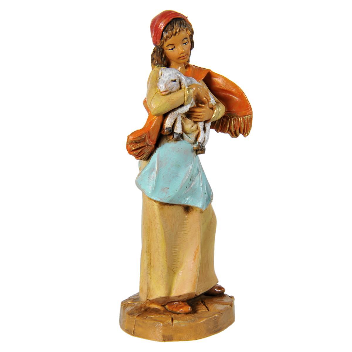 Statua cm.9,5 Pastorella con Pecora in Braccio | Fontanini