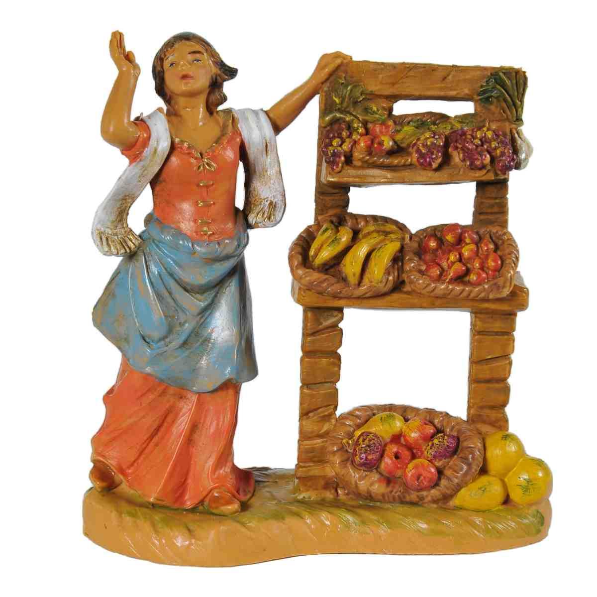 Statua cm.9,5 Fruttivendola con Banco | Fontanini