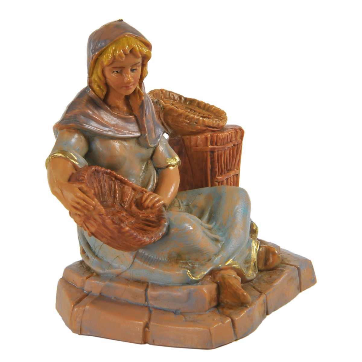 Statua cm.9,5 Pastorella con 3 Ceste Seduta | Fontanini